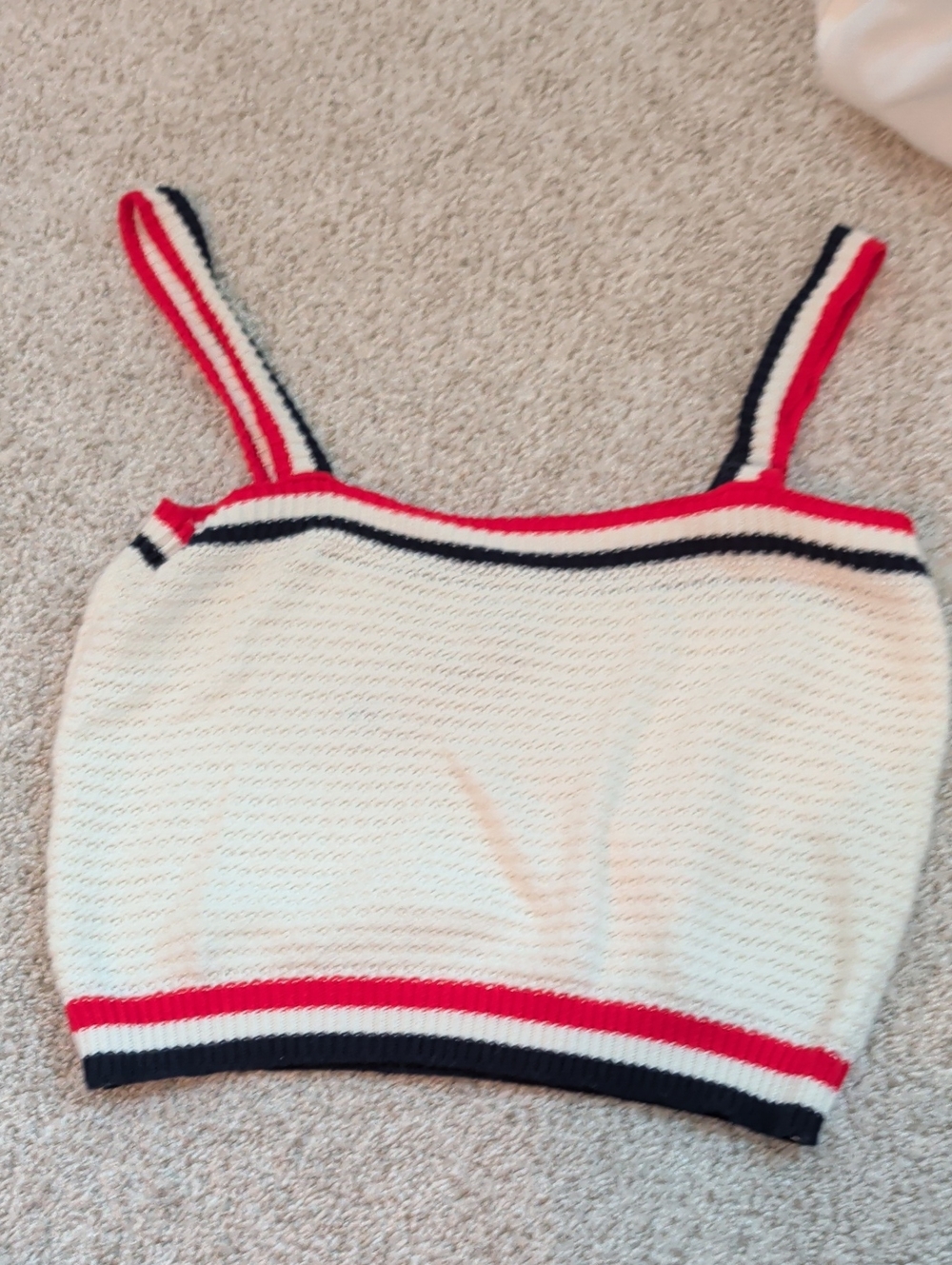 Cream Knit Stripe Cami Top with Red & Navy Trim